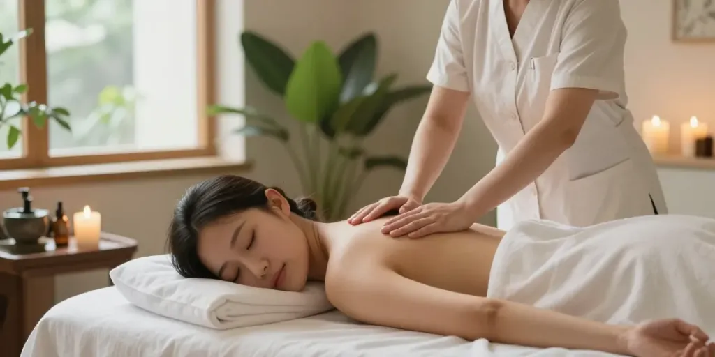 Relaxing 양천구출장안마 experience in a serene home spa setting with calming elements.