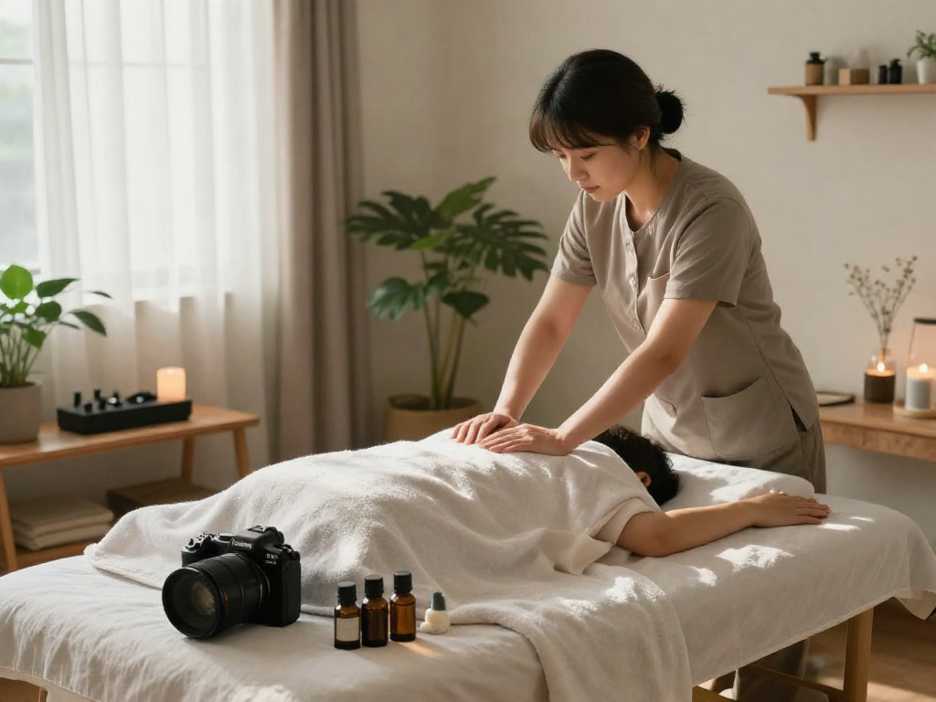 양천구출장마사지 in a tranquil home setting with ambient light and calming decor.